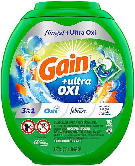 Gain Flings Ultra Oxi Laundry Detergent Pacs, 102 Count, Waterfall Delight Scent, with Odor Defense, concentrated laundry soap pacs - Image 12