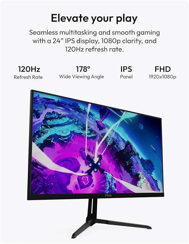 Pixio PX246 Wave 24 inch 120Hz Refresh Rate FHD 1080p Resolution IPS Panel 4ms GTG Response Time Gaming Monitor with Adaptive Sync - Image 2