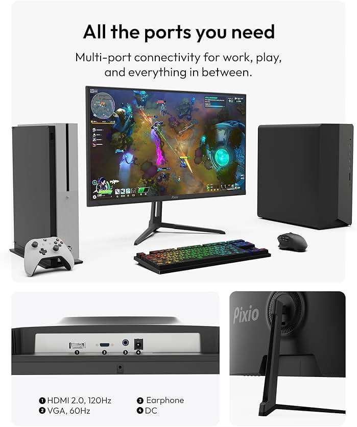 Pixio PX246 Wave 24 inch 120Hz Refresh Rate FHD 1080p Resolution IPS Panel 4ms GTG Response Time Gaming Monitor with Adaptive Sync - Image 5