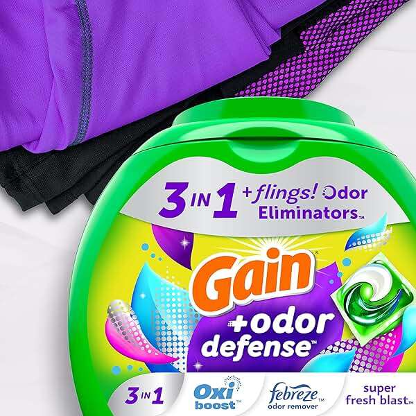 Gain Flings Laundry Detergent Pacs with Odor Defense, 102 Count, Super Fresh Blast Scent, HE 3in1 Detergent Pacs with Febreze and Oxi - Image 3