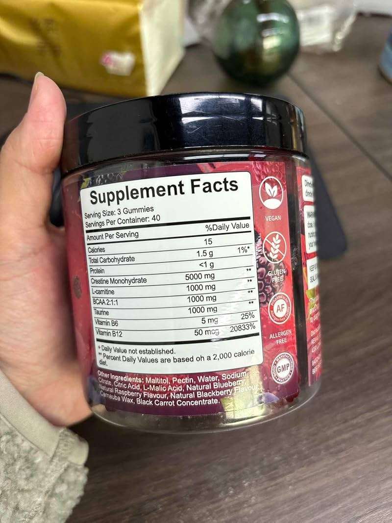 Creatine Monohydrate Gummies for Men & Women with L-Carnitine & Taurine – Pre-Workout Supplement for Muscle Strength, Energy Boost – Sugar Free, Vegan, Berry Flavor, Chewable Gummy 120 Count - Image 5