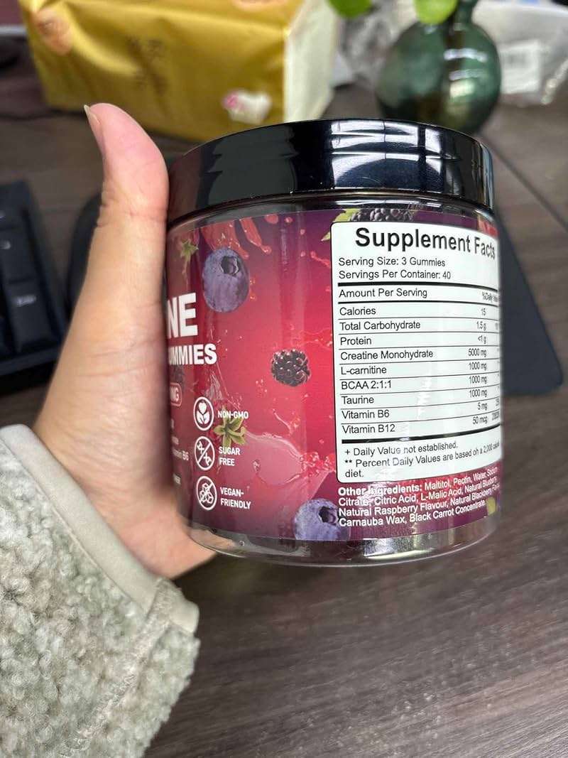 Creatine Monohydrate Gummies for Men & Women with L-Carnitine & Taurine – Pre-Workout Supplement for Muscle Strength, Energy Boost – Sugar Free, Vegan, Berry Flavor, Chewable Gummy 120 Count - Image 7