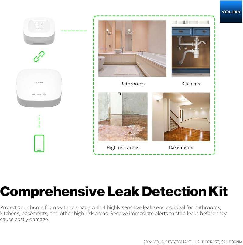 YoLink Water Leak Starter Kit: Hub + 2 Leak Sensor 1 (Silent), LoRa Long-Range, App/SMS/Email Alerts, D2D Offline Triggers, 2 AAA Up to 5-Year Battery, Compatible with Alexa/IFTTT/Home Assistant - Image 2