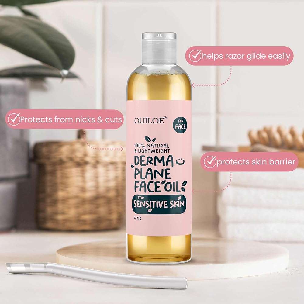Dermaplane Oil for Sensitive Skin - Non Comedogenic Face Shaving Oil for Women - Safe for Acne Prone Skin - Fragrance Free, Natural, Non Greasy, Hydrating for Pre & Post Dermaplaning 2oz by Ouiloe - Image 3