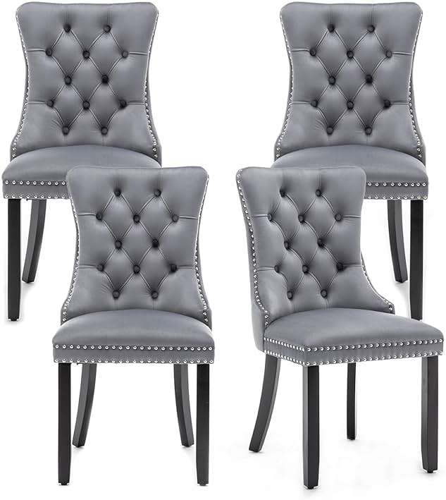 Hixkol Velvet Dining Chairs Set of 4,Upholstered Dining Chairs with Ring Pull Trim and Button Back,Modern Seating for Kitchen, Bedroom & Living Room(Grey) - Image 1