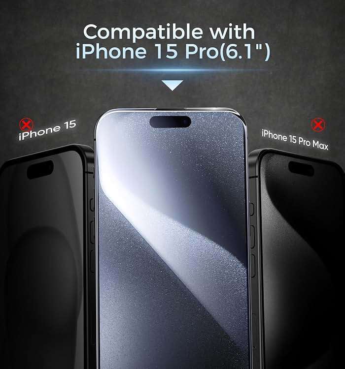 MAGIC JOHN 3rd Gen Upgraded for iPhone 15 Pro Privacy Screen Protector 6.1 Inch, 25°Anti-Spy Screen, Shockproof Tempered Glass, Auto Dust-Removal, Bubble Free, Easy Installation, 2 Pack - Image 2