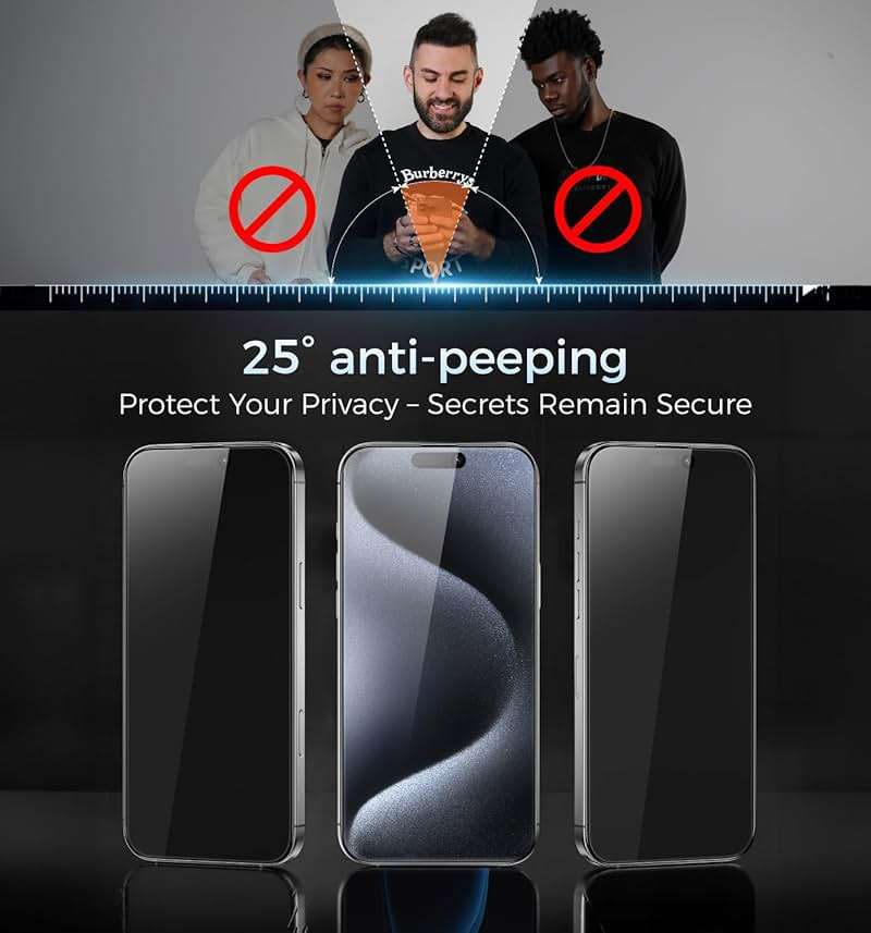 MAGIC JOHN 3rd Gen Upgraded for iPhone 15 Pro Privacy Screen Protector 6.1 Inch, 25°Anti-Spy Screen, Shockproof Tempered Glass, Auto Dust-Removal, Bubble Free, Easy Installation, 2 Pack - Image 3