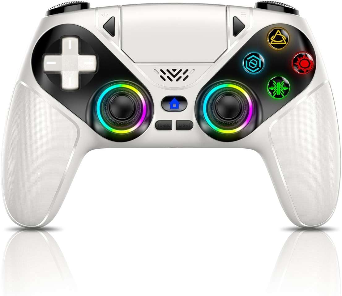 Gamrombo LED Wireless Controller for PS5, Compatible with PS5 Pro/Slim/PC, Dual Vibration, Macro/Turbo Function, 3.5mm Audio Jack, 6-Axis Motion Control Gamepad with Speaker(White) - Image 1