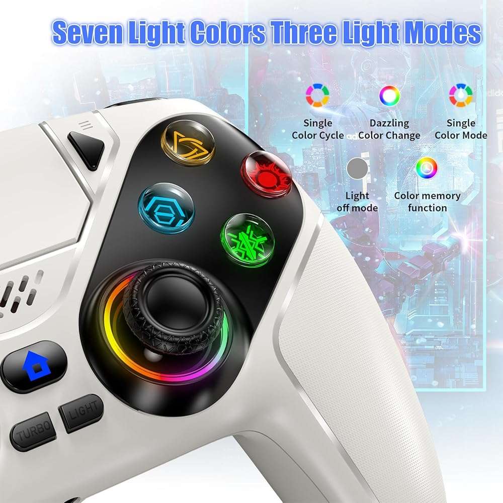 Gamrombo LED Wireless Controller for PS5, Compatible with PS5 Pro/Slim/PC, Dual Vibration, Macro/Turbo Function, 3.5mm Audio Jack, 6-Axis Motion Control Gamepad with Speaker(White) - Image 2