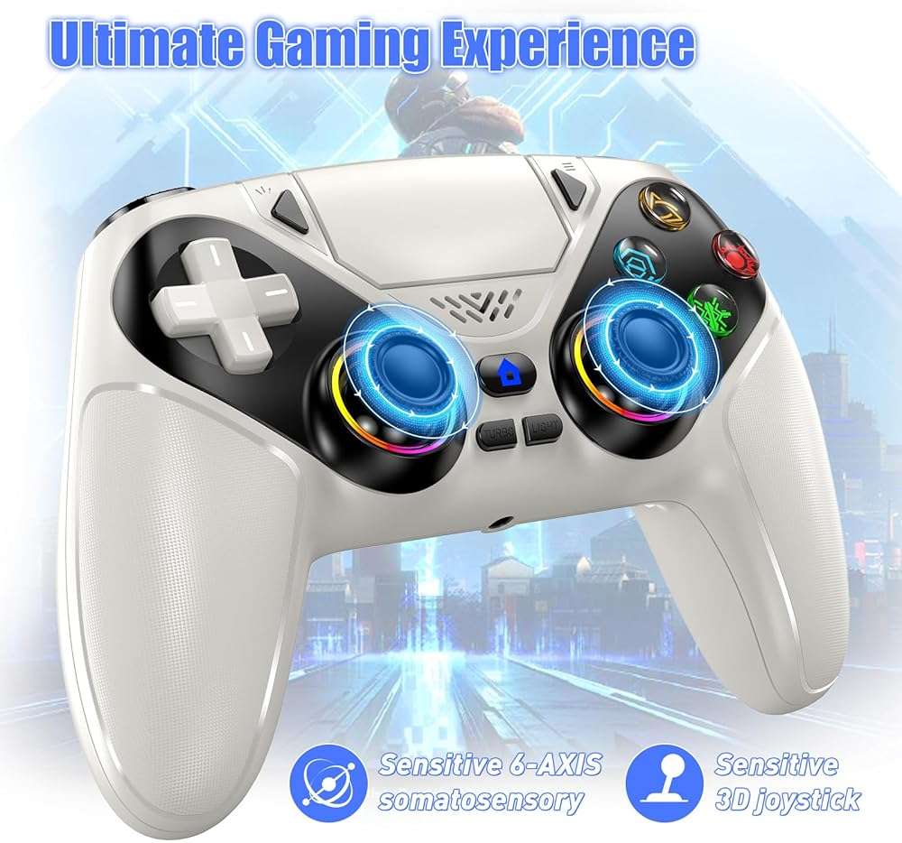 Gamrombo LED Wireless Controller for PS5, Compatible with PS5 Pro/Slim/PC, Dual Vibration, Macro/Turbo Function, 3.5mm Audio Jack, 6-Axis Motion Control Gamepad with Speaker(White) - Image 3