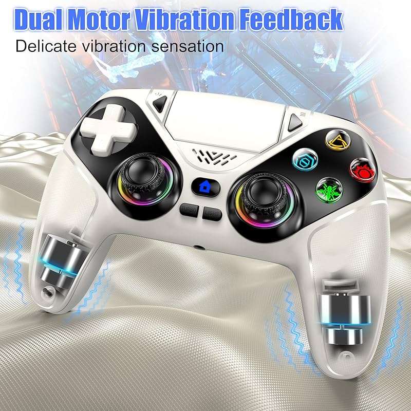 Gamrombo LED Wireless Controller for PS5, Compatible with PS5 Pro/Slim/PC, Dual Vibration, Macro/Turbo Function, 3.5mm Audio Jack, 6-Axis Motion Control Gamepad with Speaker(White) - Image 4