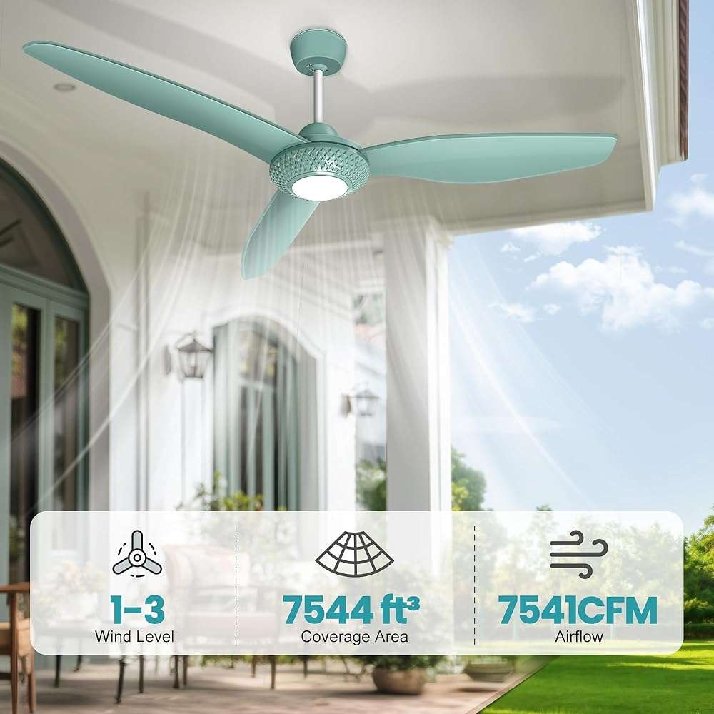 ecoCalm Outdoor Ceiling Fan Light for Gazebo with Battery, 52" Solar Ceiling Fan with Adjustable Thermostat & 2pcs 30W Bifacial Panels for Patios, Porch, Barn, Shed - Image 2