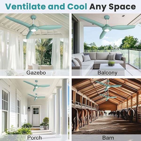 ecoCalm Outdoor Ceiling Fan Light for Gazebo with Battery, 52" Solar Ceiling Fan with Adjustable Thermostat & 2pcs 30W Bifacial Panels for Patios, Porch, Barn, Shed - Image 7