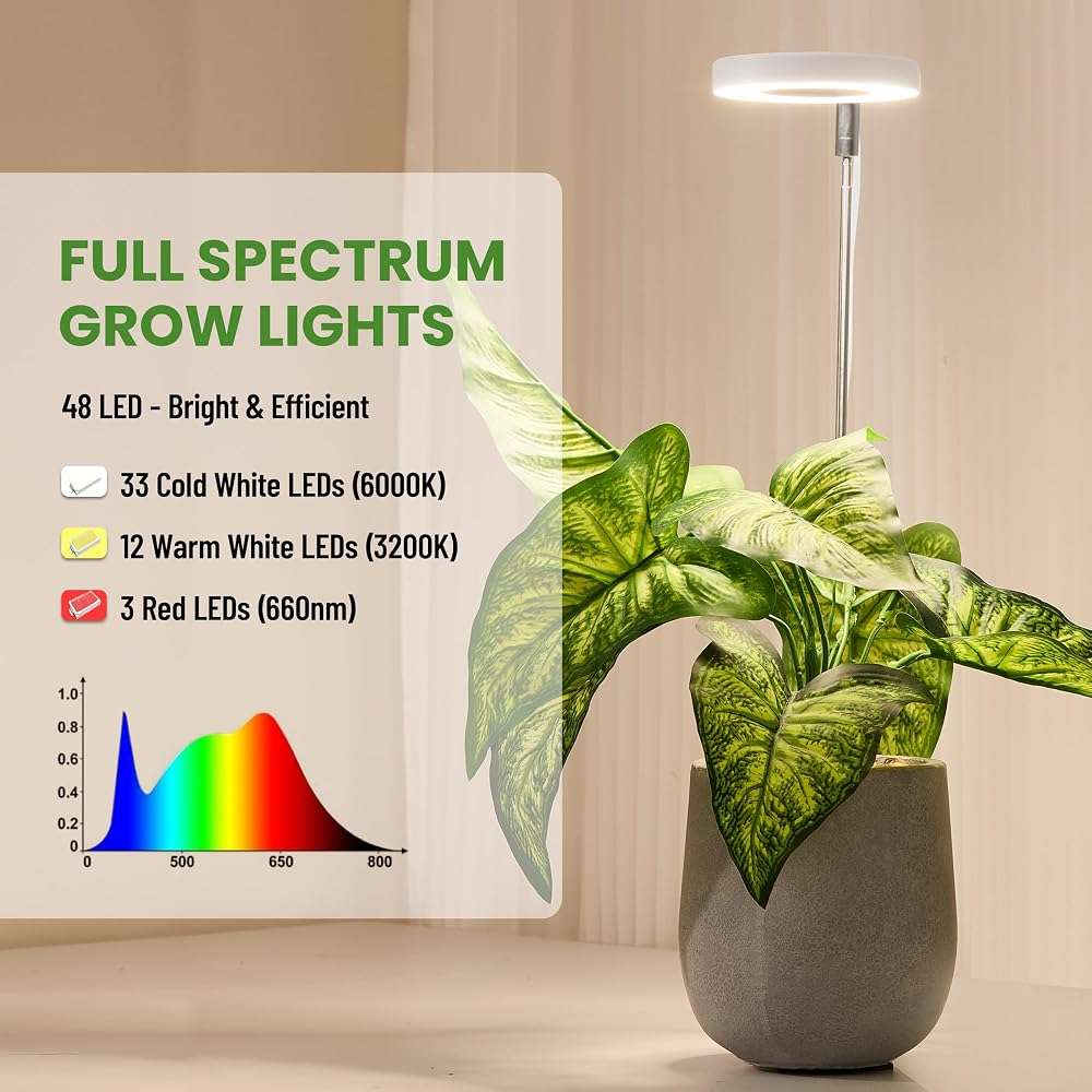 LBW Grow Light for Indoor Plants, Full Spectrum Plant Light with Base, Height Adjustable Plant Growing Lamp with Auto On/Off Timer 6/8/12/16H, 3 Colors,5 Dimmable Brightness, for Small Plants, White - Image 2