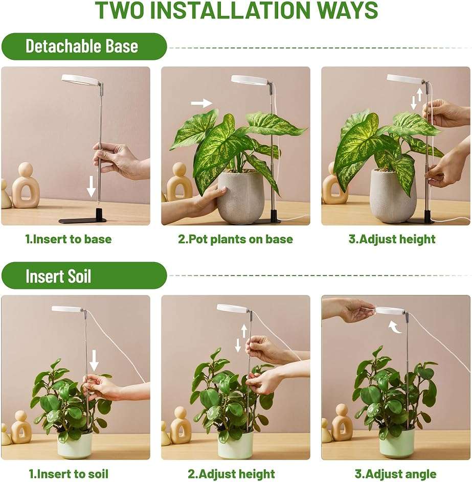 LBW Grow Light for Indoor Plants, Full Spectrum Plant Light with Base, Height Adjustable Plant Growing Lamp with Auto On/Off Timer 6/8/12/16H, 3 Colors,5 Dimmable Brightness, for Small Plants, White - Image 4