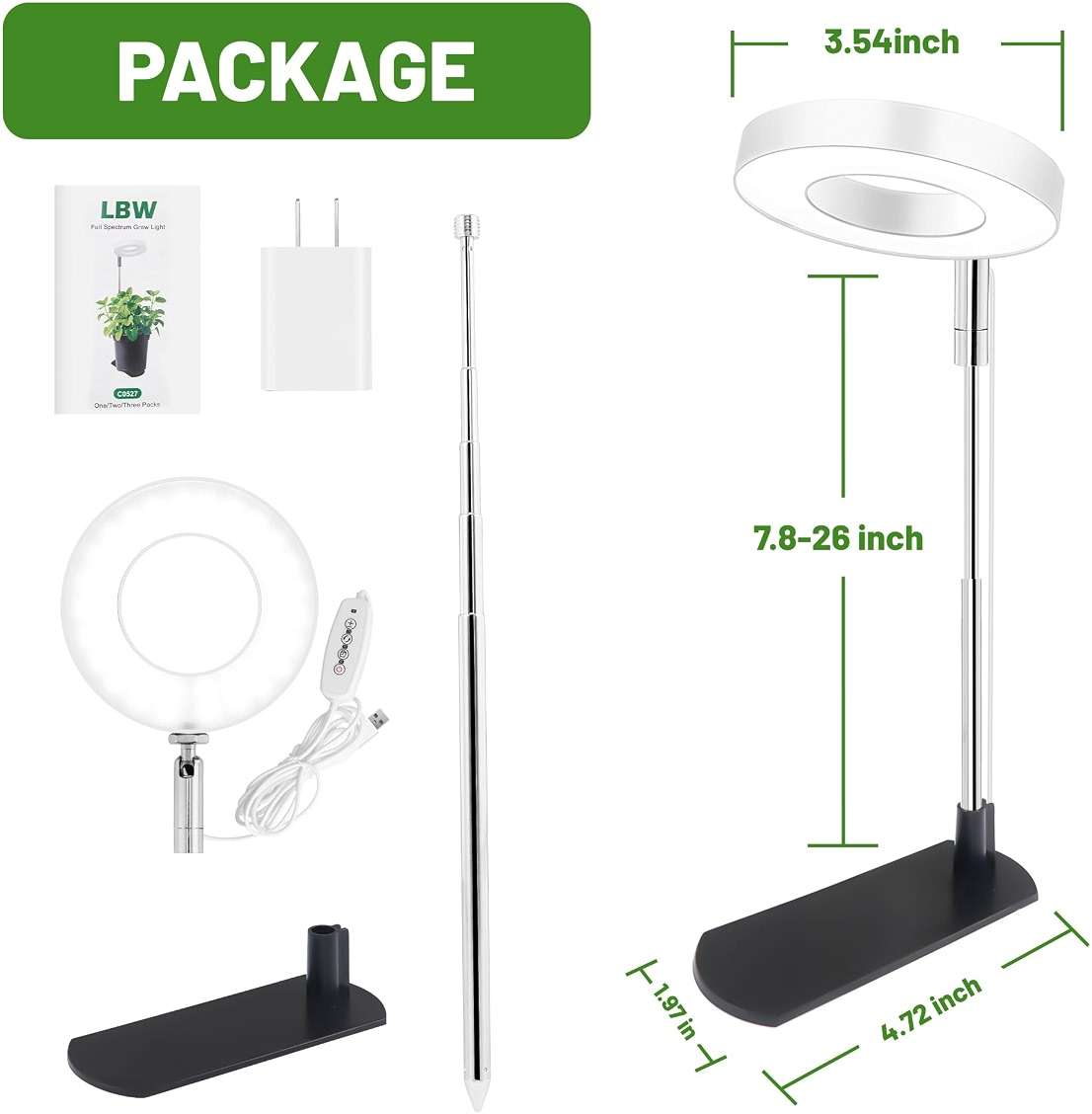 LBW Grow Light for Indoor Plants, Full Spectrum Plant Light with Base, Height Adjustable Plant Growing Lamp with Auto On/Off Timer 6/8/12/16H, 3 Colors,5 Dimmable Brightness, for Small Plants, White - Image 8