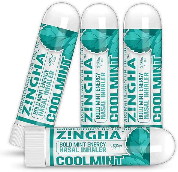 Z!NGHA Natural Aromatherapy Nasal Inhaler Stick for Sinus Relief, Focus & Stress Relief | Portable Dual-Hole Essential Oil Blend (4PK, Coolmint) - Image 1
