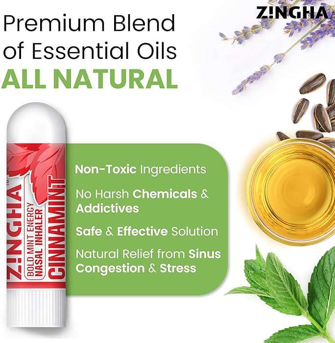 Z!NGHA Natural Aromatherapy Nasal Inhaler Stick for Sinus Relief, Focus & Stress Relief | Portable Dual-Hole Essential Oil Blend (4PK, Coolmint) - Image 2