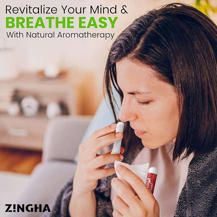 Z!NGHA Natural Aromatherapy Nasal Inhaler Stick for Sinus Relief, Focus & Stress Relief | Portable Dual-Hole Essential Oil Blend (4PK, Coolmint) - Image 4
