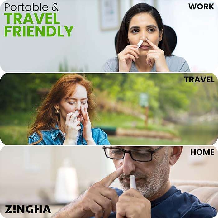 Z!NGHA Natural Aromatherapy Nasal Inhaler Stick for Sinus Relief, Focus & Stress Relief | Portable Dual-Hole Essential Oil Blend (4PK, Coolmint) - Image 6