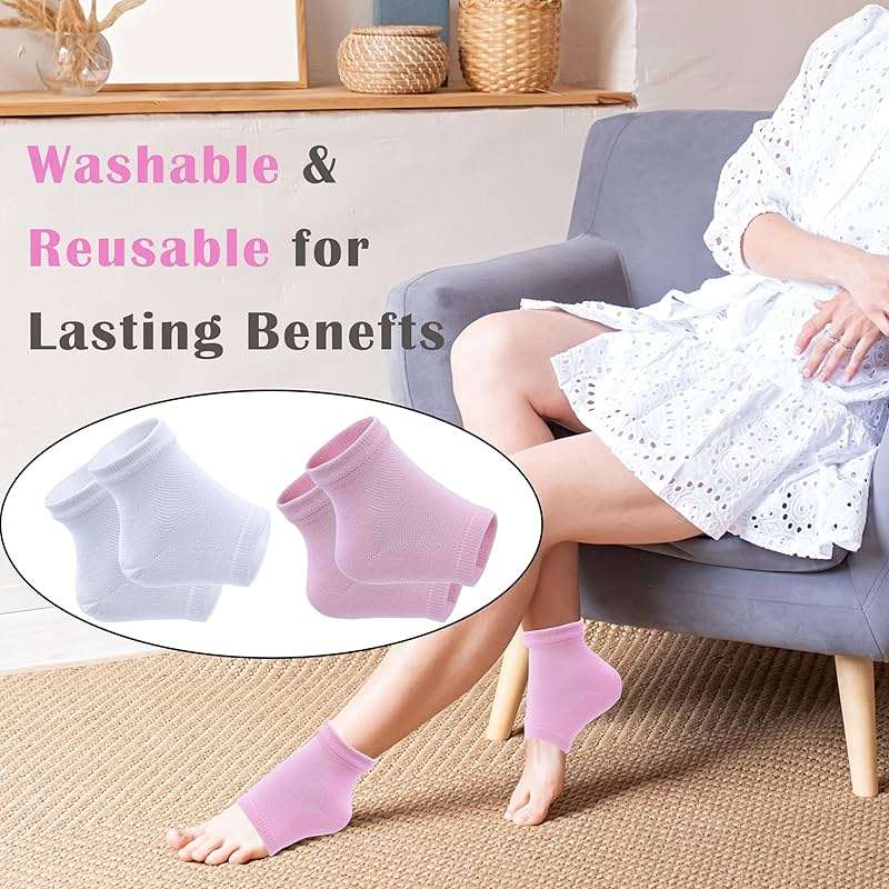 2 Pairs Moisturizing Heel Socks for Dry Cracked Feet, Gel Repair Moisture Spa Socks Foot Care Lotion Socks for Women Cracked Heel & Dry Foot Treatment Overnight - Image 5