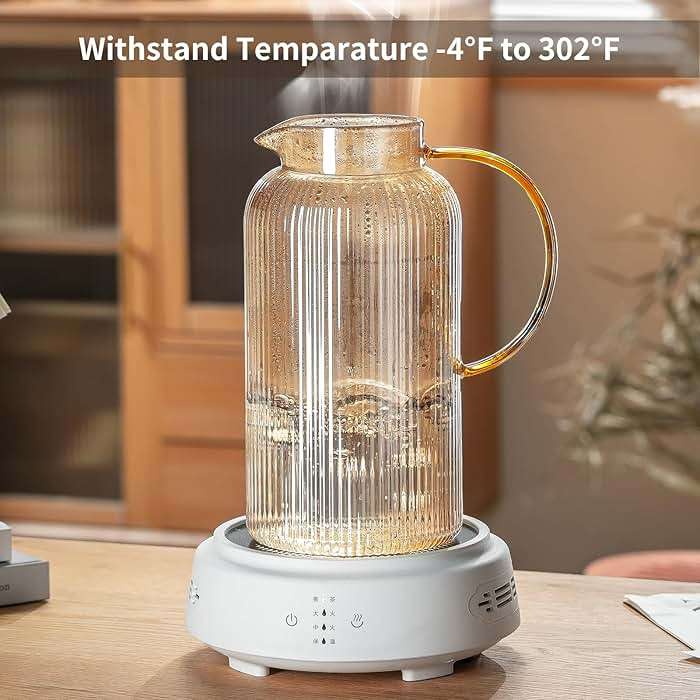 Buaic Glass Pitcher with Lid, 2 PACK 84 oz/ 2.5 Liter Amber Classic Vertical Stripes Water Pitcher,Glass Water Carafe for Cold Brew, Coffee, Lemonade, Iced Sun Tea,Beverage, Milk, Heat Resistant - Image 2