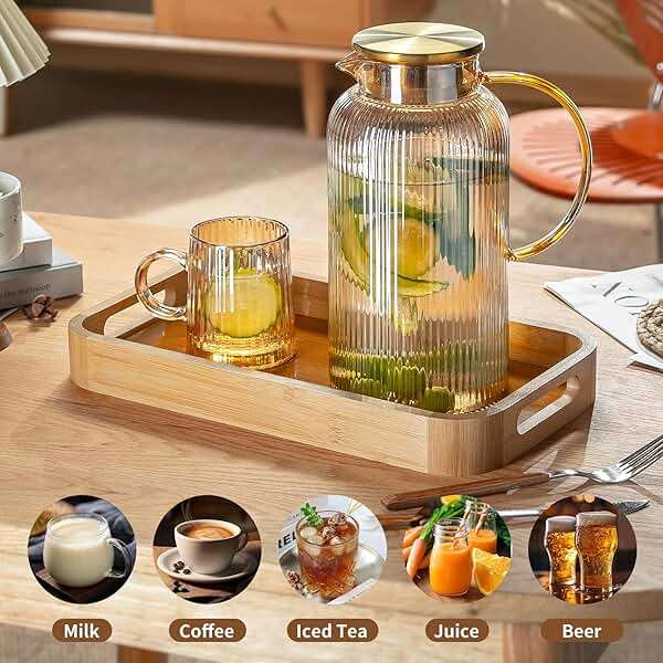 Buaic Glass Pitcher with Lid, 2 PACK 84 oz/ 2.5 Liter Amber Classic Vertical Stripes Water Pitcher,Glass Water Carafe for Cold Brew, Coffee, Lemonade, Iced Sun Tea,Beverage, Milk, Heat Resistant - Image 6