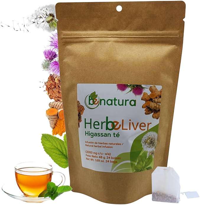Cardo mariano, curcuma, diente de leon, boldo & cuachalalate TE (Milk thistle, turmeric, dandelion, boldo & cuachalalate) 24 Tea Bags, 100% natural herbal infusion, vegan, higassan te| HerbeLiver support - Image 1