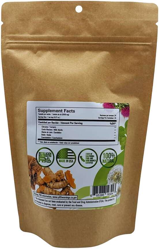 Cardo mariano, curcuma, diente de leon, boldo & cuachalalate TE (Milk thistle, turmeric, dandelion, boldo & cuachalalate) 24 Tea Bags, 100% natural herbal infusion, vegan, higassan te| HerbeLiver support - Image 3