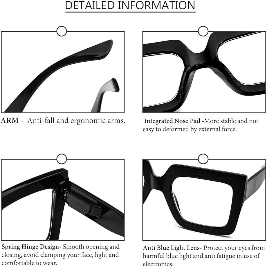 prtcslwd 3 Pack Oversized Thick Frame Reading Glasses for Women,Stylish Square Large Readers Blocking Blue Light Glasses - Image 7