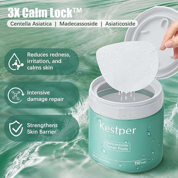 Kestper Madecassoside & Caffeine Toner Pads|Soothe Redness,Strengthen Barrier & Refine Pores with Centella Asiatica,Niacinamide | 110 Pads for All Skin Types - Image 3