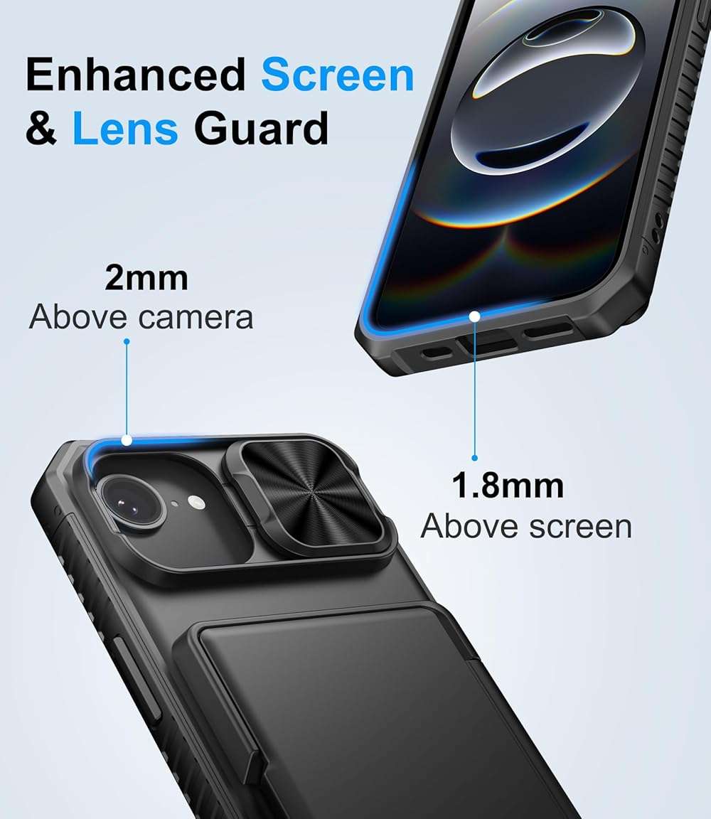 BXYJY for iPhone 17e/16e Case Wallet, Built-in Card Holder (4-5 Cards), Slide Camera Cover, Military Drop & RFID Protection, Rugged Heavy Duty Men Women Protective Phone Case for iPhone 17e/16e, Black - Image 6