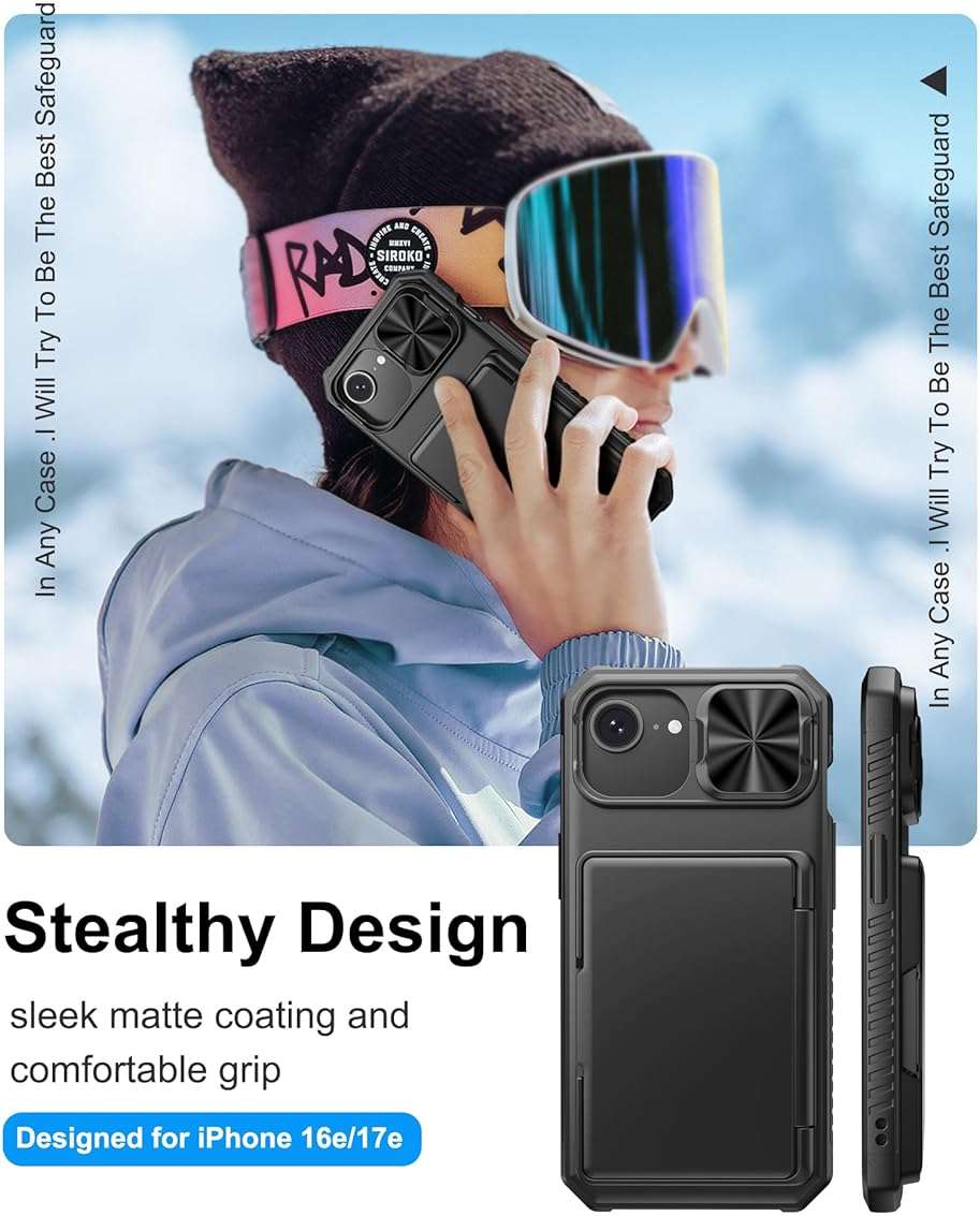 BXYJY for iPhone 17e/16e Case Wallet, Built-in Card Holder (4-5 Cards), Slide Camera Cover, Military Drop & RFID Protection, Rugged Heavy Duty Men Women Protective Phone Case for iPhone 17e/16e, Black - Image 7