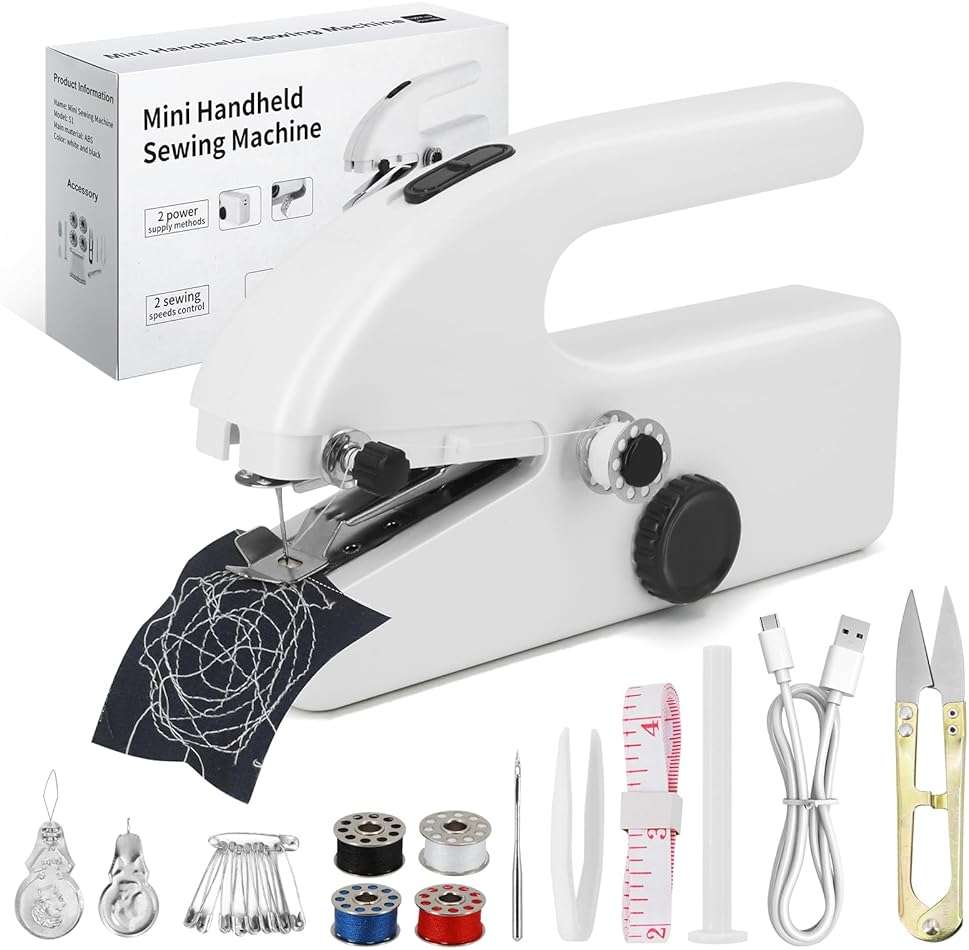 Xamanabu Handheld Sewing Machine for Beginners, Portable Mini Sewing Machine with Two Speed Modes, Easy to Operate and Fast Stitch Suitable for Clothes, Fabrics and Quick Home Repairs - Image 1