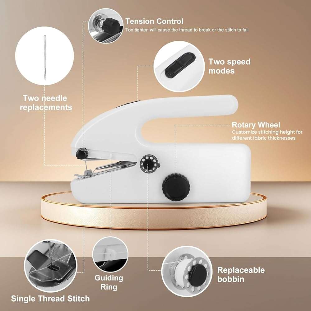 Xamanabu Handheld Sewing Machine for Beginners, Portable Mini Sewing Machine with Two Speed Modes, Easy to Operate and Fast Stitch Suitable for Clothes, Fabrics and Quick Home Repairs - Image 3
