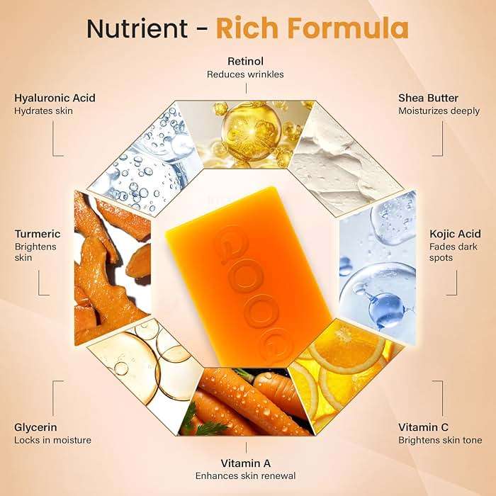 QOOQ Turmeric Kojic Acid Soap for Dark Spots Remover – Facial Cleansing Bar with Vitamin C, Retinol, Collagen, Vitamin E, Glycerin, Shea Butter & Castile Olive Oil – Soap for Women & Men (120g x 2) - Image 4