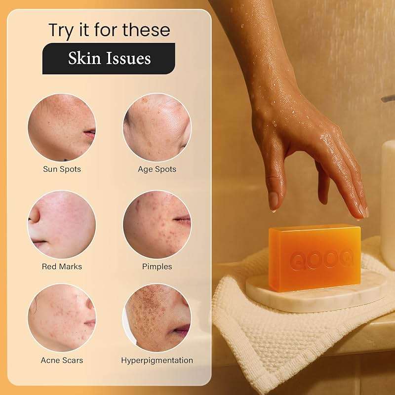 QOOQ Turmeric Kojic Acid Soap for Dark Spots Remover – Facial Cleansing Bar with Vitamin C, Retinol, Collagen, Vitamin E, Glycerin, Shea Butter & Castile Olive Oil – Soap for Women & Men (120g x 2) - Image 5