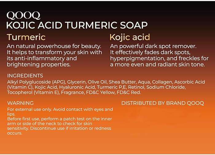 QOOQ Turmeric Kojic Acid Soap for Dark Spots Remover – Facial Cleansing Bar with Vitamin C, Retinol, Collagen, Vitamin E, Glycerin, Shea Butter & Castile Olive Oil – Soap for Women & Men (120g x 2) - Image 9