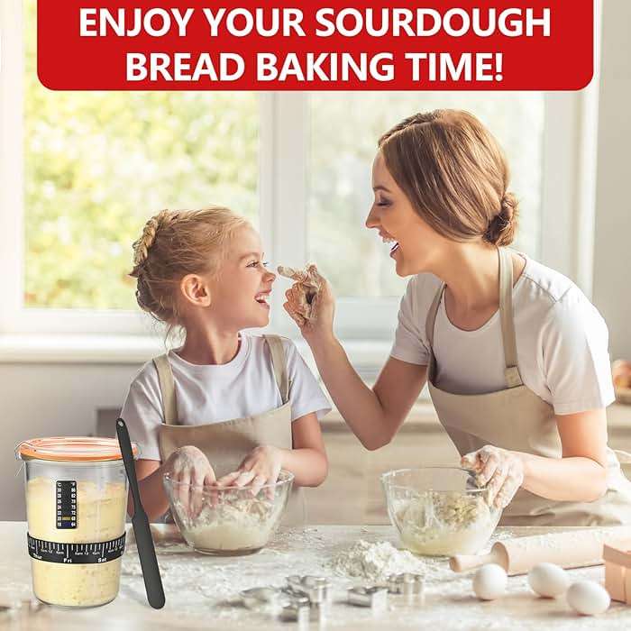 Sourdough Starter Kit, Sourdough Starter Jar Glass Wide Mouth, Sourdough Kit with Thicken Sourdough Glass Jar 27oz, Spatula, Thermometer, Cloth Cover, Feeding band, Sourdough Bread Baking Supplies - Image 2