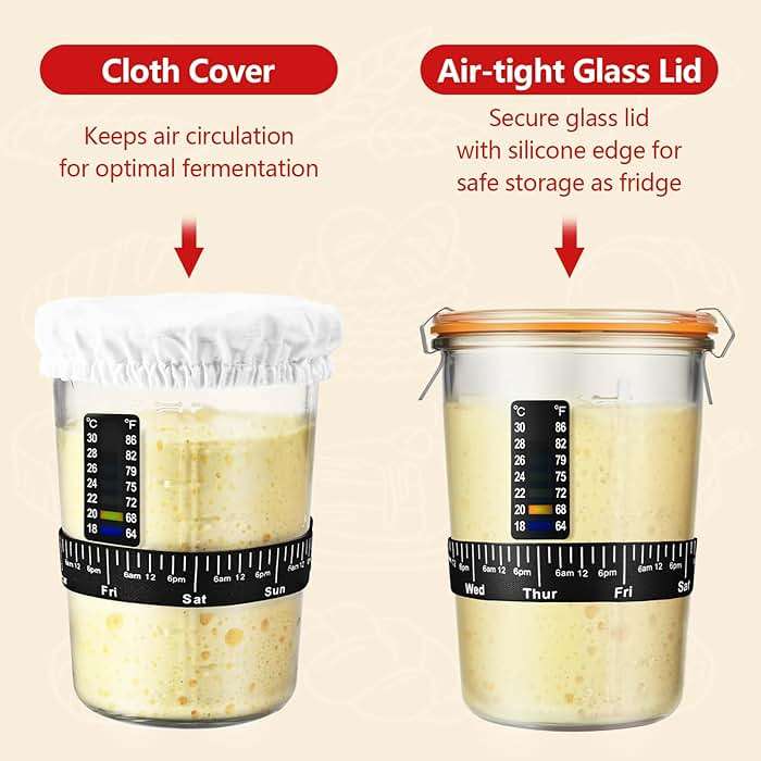 Sourdough Starter Kit, Sourdough Starter Jar Glass Wide Mouth, Sourdough Kit with Thicken Sourdough Glass Jar 27oz, Spatula, Thermometer, Cloth Cover, Feeding band, Sourdough Bread Baking Supplies - Image 4