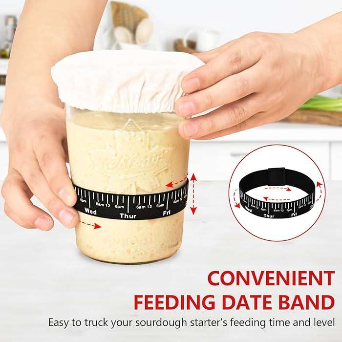 Sourdough Starter Kit, Sourdough Starter Jar Glass Wide Mouth, Sourdough Kit with Thicken Sourdough Glass Jar 27oz, Spatula, Thermometer, Cloth Cover, Feeding band, Sourdough Bread Baking Supplies - Image 6