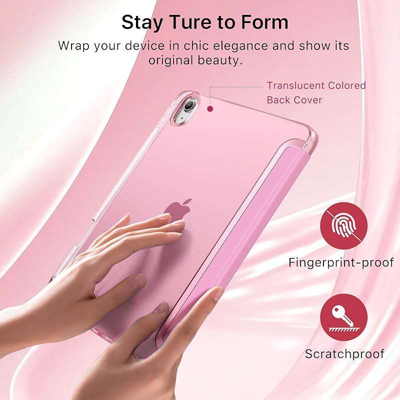 MoKo for iPad (A16) 11th Generation Case 11 Inch 2025, iPad 10th Generation Case 10.9 Inch 2022 with Pencil Holder, Slim Light Trifold Protective Cover with Hard PC Translucent Back Shell, Pink - Image 5