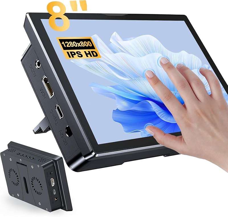 JUNEBOX 8 Inch Touchscreen for Raspberry Pi,5-Point 1280 * 800 IPS Touchscreen Portable Monitor with HDMI Interface Dual-Speaker for Raspberry Pi 5/4B/3B+/3B/B+ Jetson Nano Win11/10/8/7 (Inky) - Image 1