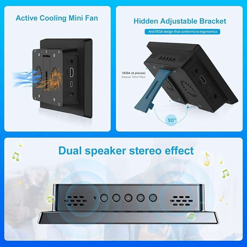 JUNEBOX 8 Inch Touchscreen for Raspberry Pi,5-Point 1280 * 800 IPS Touchscreen Portable Monitor with HDMI Interface Dual-Speaker for Raspberry Pi 5/4B/3B+/3B/B+ Jetson Nano Win11/10/8/7 (Inky) - Image 3