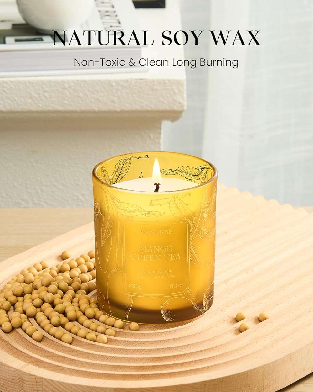 M&SENSE Mango Green Tea Soy Candle, 8.1oz 42H Slow Burning Non Toxic, Tropical Tea Aromatherapy, Summer Relaxation Gift - Image 2