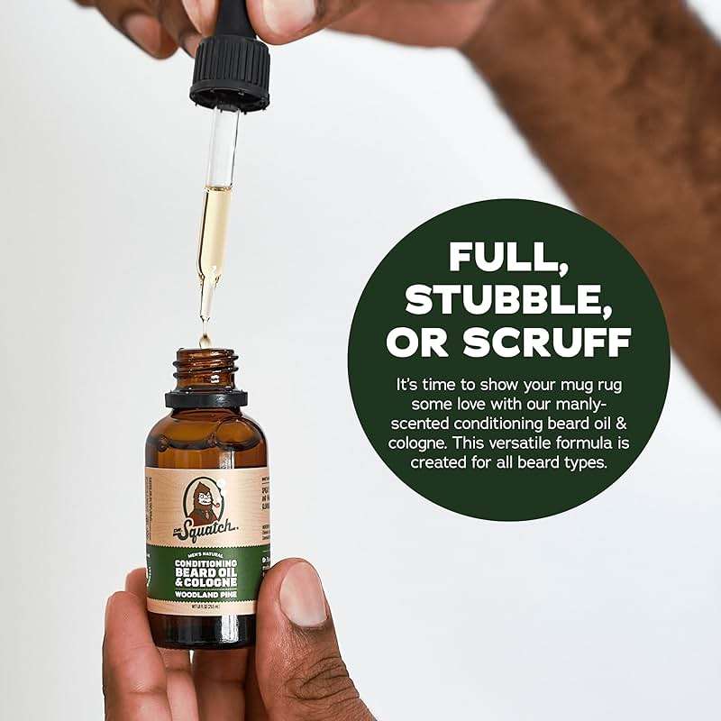 Dr. Squatch Conditioning Beard Oil & Cologne 3 Pack - Natural Men's Beard Oil Gift Pack - Nourish & Moisturize - Long Lasting Scent - Fireside Bourbon, Glacial Falls, Woodland Pine - Image 5