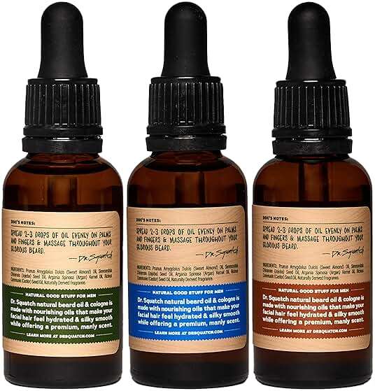 Dr. Squatch Conditioning Beard Oil & Cologne 3 Pack - Natural Men's Beard Oil Gift Pack - Nourish & Moisturize - Long Lasting Scent - Fireside Bourbon, Glacial Falls, Woodland Pine - Image 6