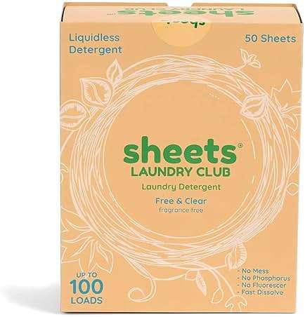 Sheets Laundry Club - Liquidless Laundry Detergent Sheets, 100 Loads - Fragrance Free Scent, Eco-Friendly, Quick-Dissolving Formula, Hypoallergenic, Septic Safe, Plastic-Free Packaging - 50 Sheets - Image 1