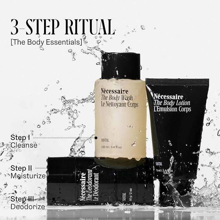 Nécessaire Body Essentials - Skin Care Gift Set For Women + Men - Travel-Size Body Wash, Body Lotion + Deodorant | Dermatologist-Tested. Hypoallergenic | Vegan | Aluminum-Free Deodorant (Santal) - Image 7