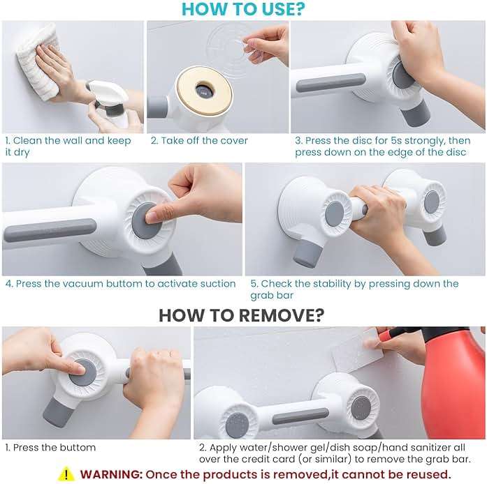 TAILI Grab Bars for Bathtubs and Showers, Super Strong Adhesive Grab Bar for Seniors, Bathroom Safety Grip for Microcrack Tile, Shower Handles Rails for Elderly,Drill-Free Waterproof(350 lbs Capacity) - Image 5